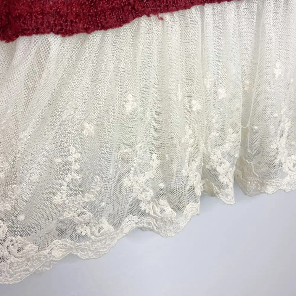 A'reve Ivory Lace Embellished Burgundy Sweater Size Medium